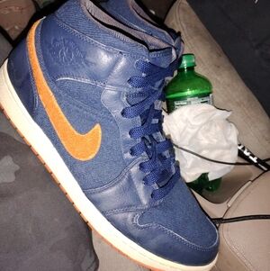Jordan Navy and Orange High-Top Sneakers